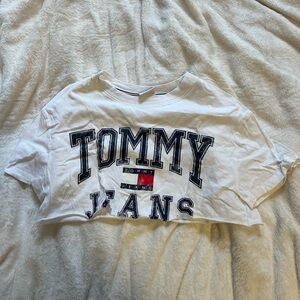 Tommy Hilfiger White Tee with Navy and Red Logo Trim